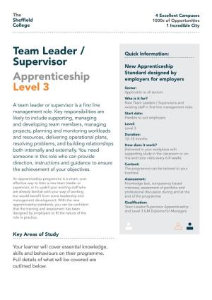 Team Leader / Supervisor Apprenticeship Level 3