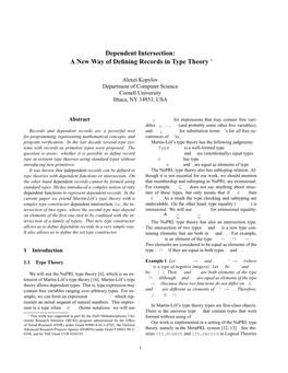 Dependent Intersection: a New Way of Deﬁning Records in Type Theory ∗
