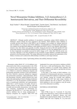 Novel Monoamine Oxidase Inhibitors, 3-(2-Aminoethoxy)-1,2- Benzisoxazole Derivatives, and Their Differential Reversibility