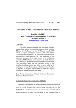 A Portrait of the Translator As a Political Activist Abstract