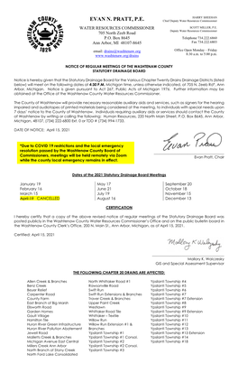 Notice of Regular Meetings of the Washtenaw County Statutory Drainage Board