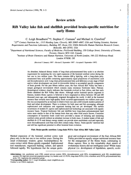 Rift Valley Lake Fish and Shellfish Provided Brain-Specific Nutrition for Early Homo