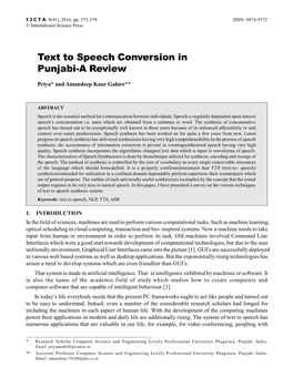 Text to Speech Conversion in Punjabi-A Review