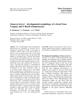 Gunnera Herteri – Developmental Morphology of a Dwarf from Uruguay and S Brazil (Gunneraceae)