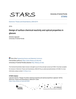 Design of Surface Chemical Reactivity and Optical Properties in Glasses