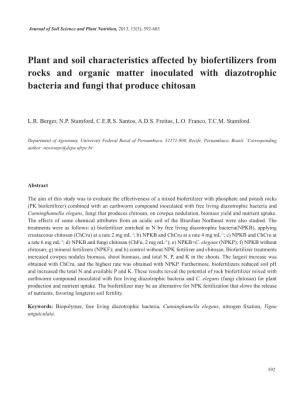 Plant and Soil Characteristics Affected by Biofertilizers from Rocks and Organic Matter Inoculated with Diazotrophic Bacteria and Fungi That Produce Chitosan