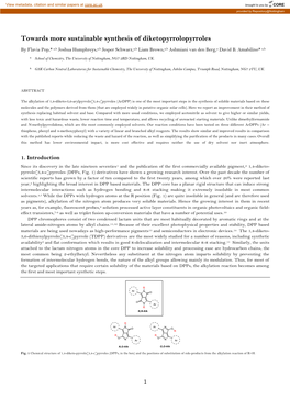 Towards More Sustainable Synthesis of Diketopyrrolopyrroles