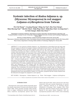 Systemic Infection of Kudoa Lutjanus N. Sp. (Myxozoa: Myxosporea) in Red Snapper Lutjanus Erythropterus from Taiwan