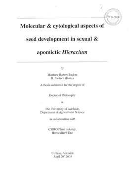 Molecular & Cytological Aspects of Seed Development in Sexual