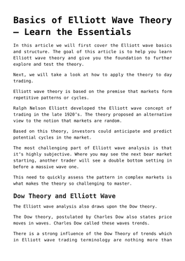 Basics of Elliott Wave Theory &#8211