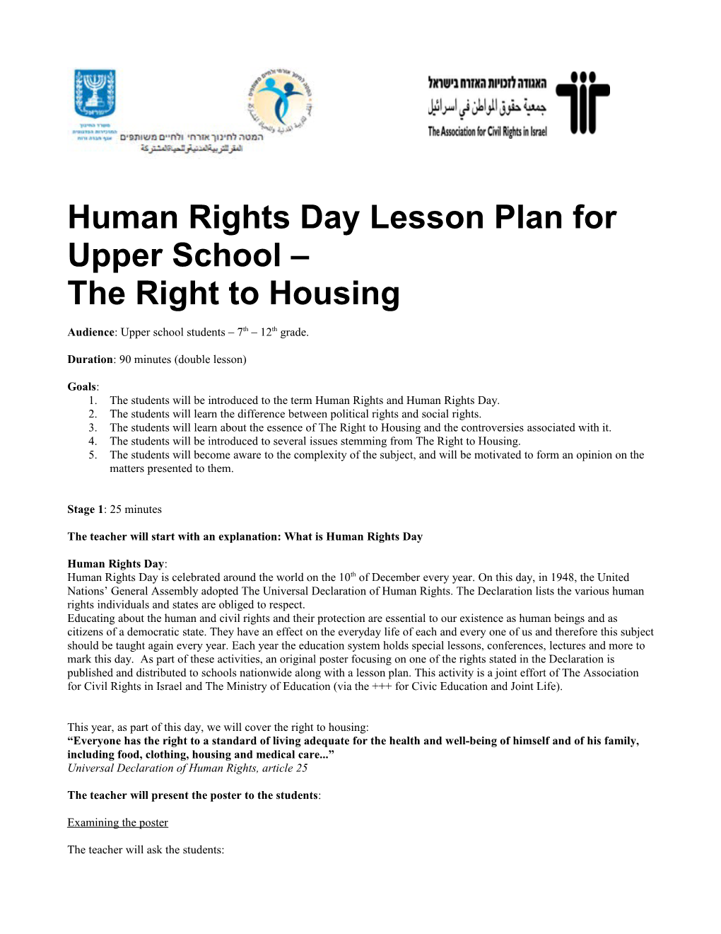 Human Rights Day Lesson Plan for Upper School