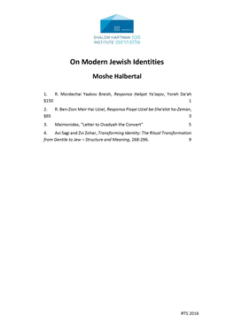 On Modern Jewish Identities Moshe Halbertal