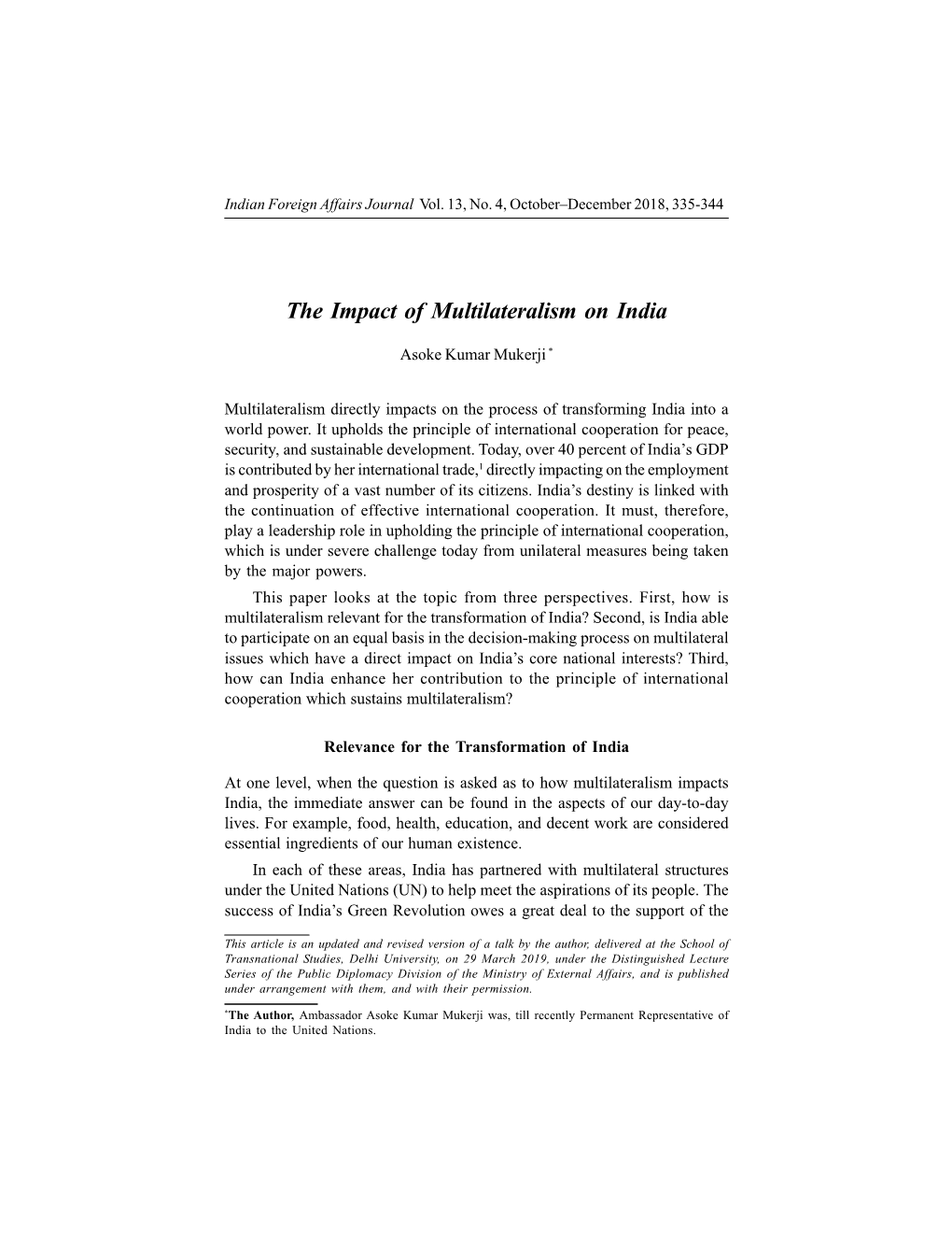 The Impact of Multilateralism on India