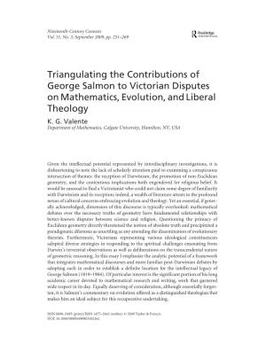 Triangulating the Contributions of George Salmon to Victorian Disputes on Mathematics, Evolution, and Liberal Theology K