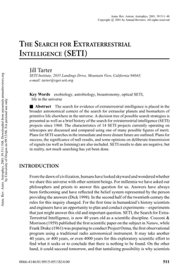 The Search for Extraterrestrial Intelligence (Seti)