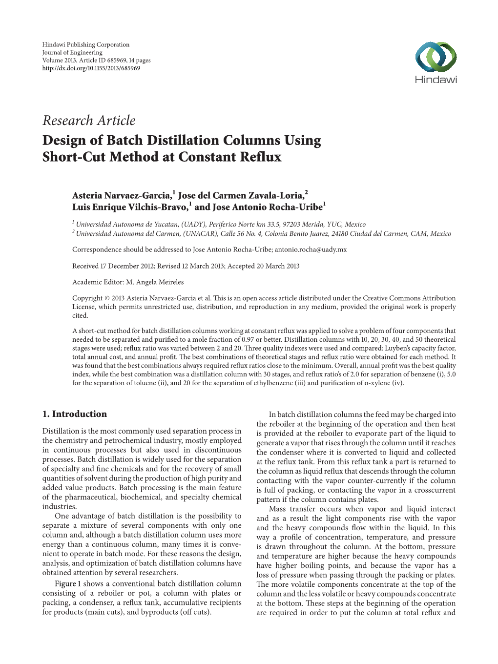 Design of Batch Distillation Columns Using Short-Cut Method at Constant Reflux