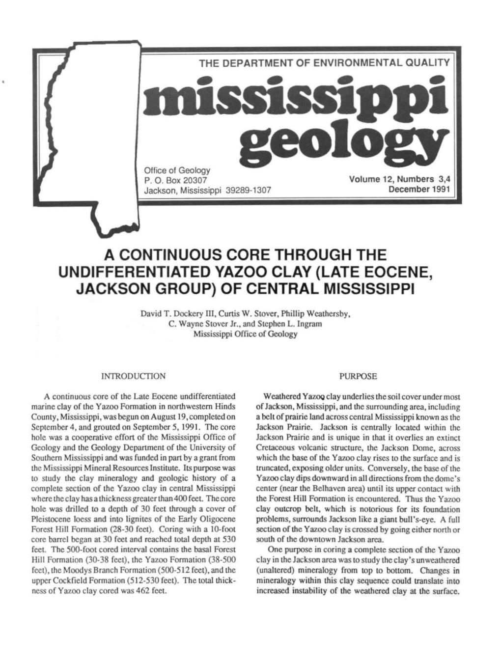 Mississippi Geology Office of Geology P