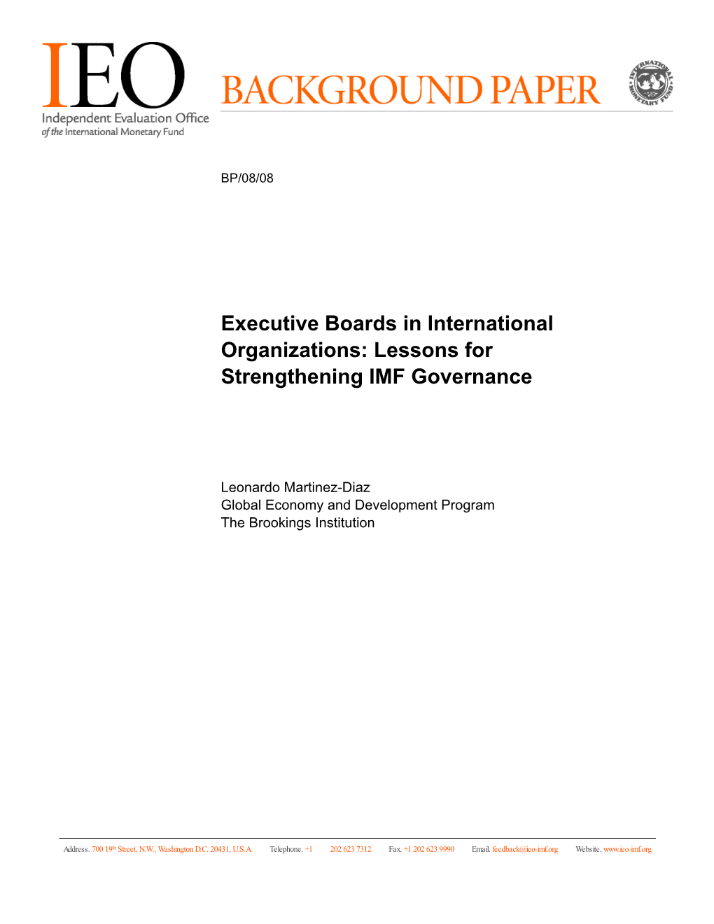 Executive Boards in International Organizations: Lessons for Strengthening IMF Governance