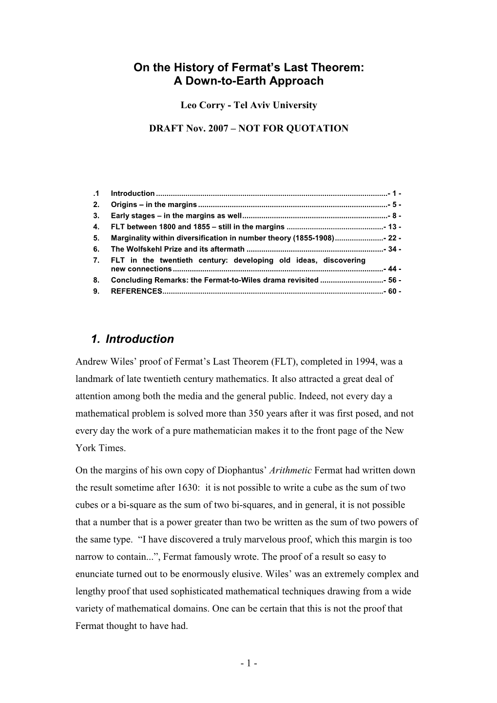 On the History of Fermat's Last Theorem: a Down-To-Earth