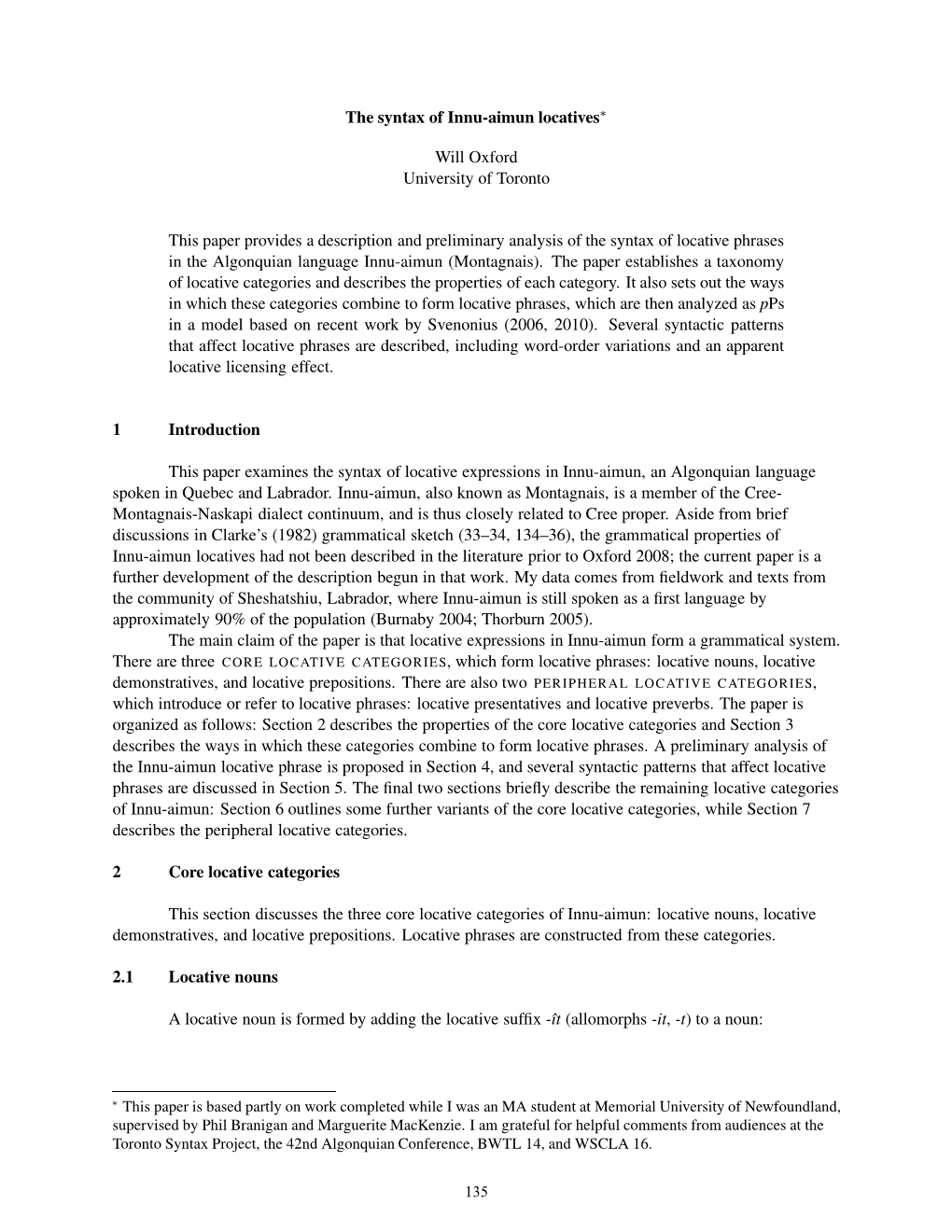 The Syntax of Innu-Aimun Locatives∗ Will Oxford University of Toronto