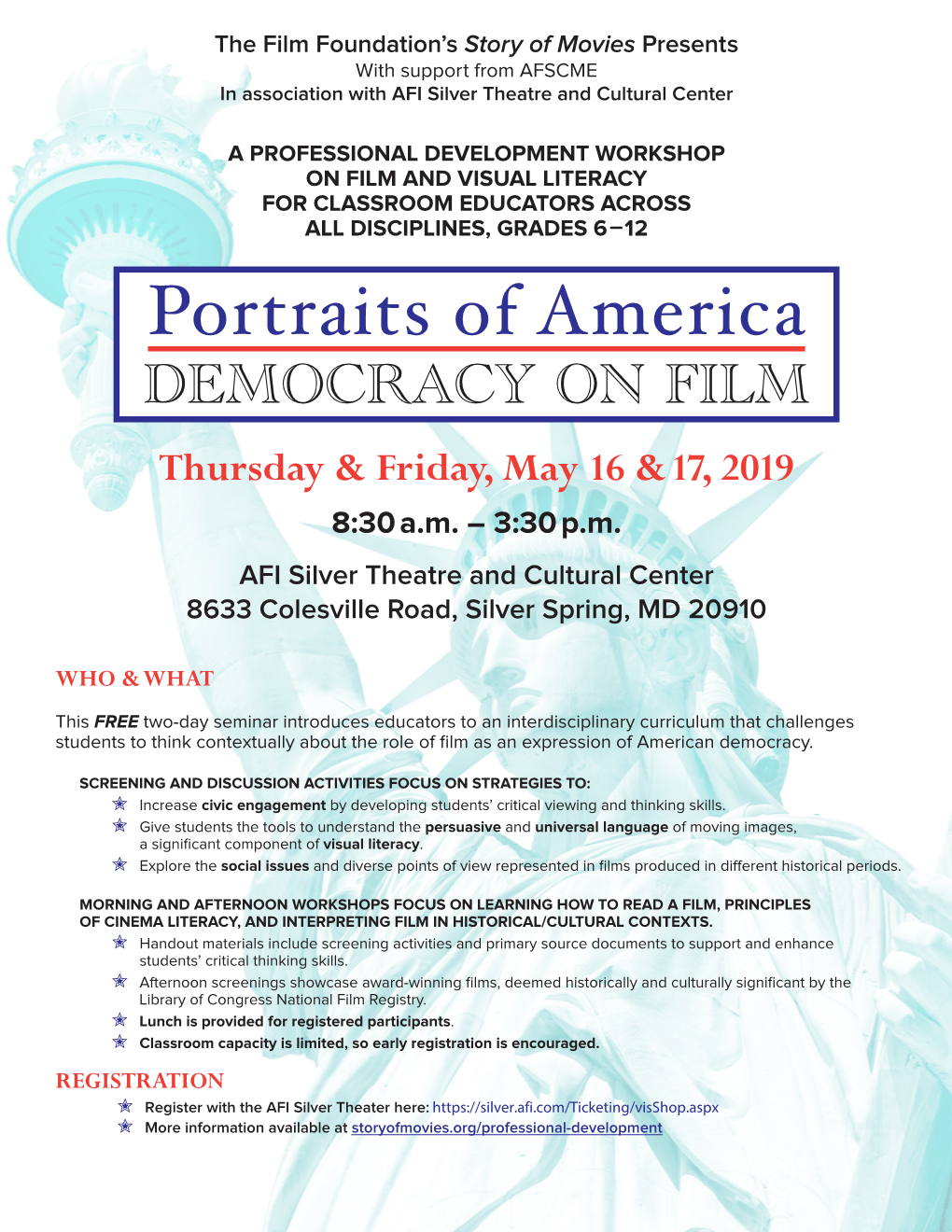 Portraits of America DEMOCRACY on FILM Thursday & Friday, May 16 & 17, 2019 8:30 A.M