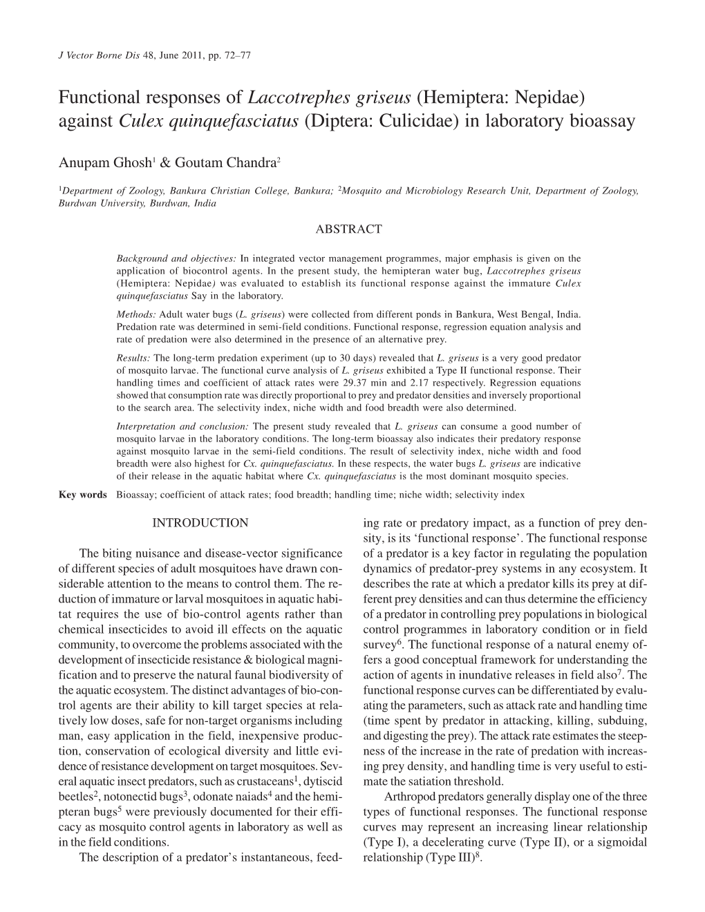 Functional Responses of Laccotrephes Griseus (Hemiptera: Nepidae) Against Culex Quinquefasciatus (Diptera: Culicidae) in Laboratory Bioassay