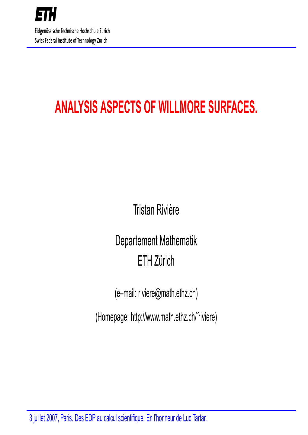 Analysis Aspects of Willmore Surfaces