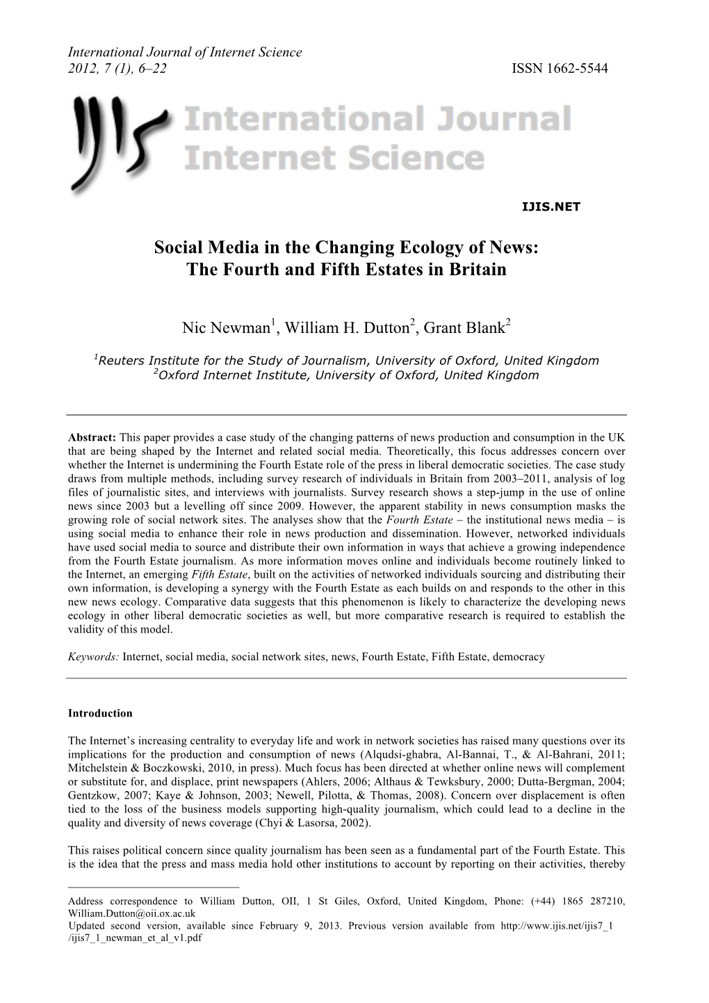 Social Media in the Changing Ecology of News: the Fourth and Fifth Estates in Britain