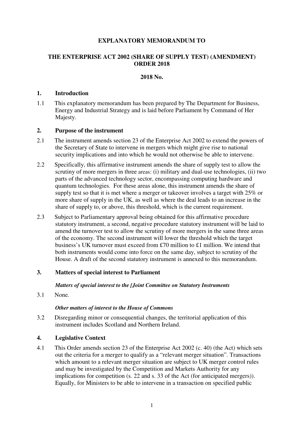 The Enterprise Act 2002 (Share of Supply Test) (Amendment) Order 2018