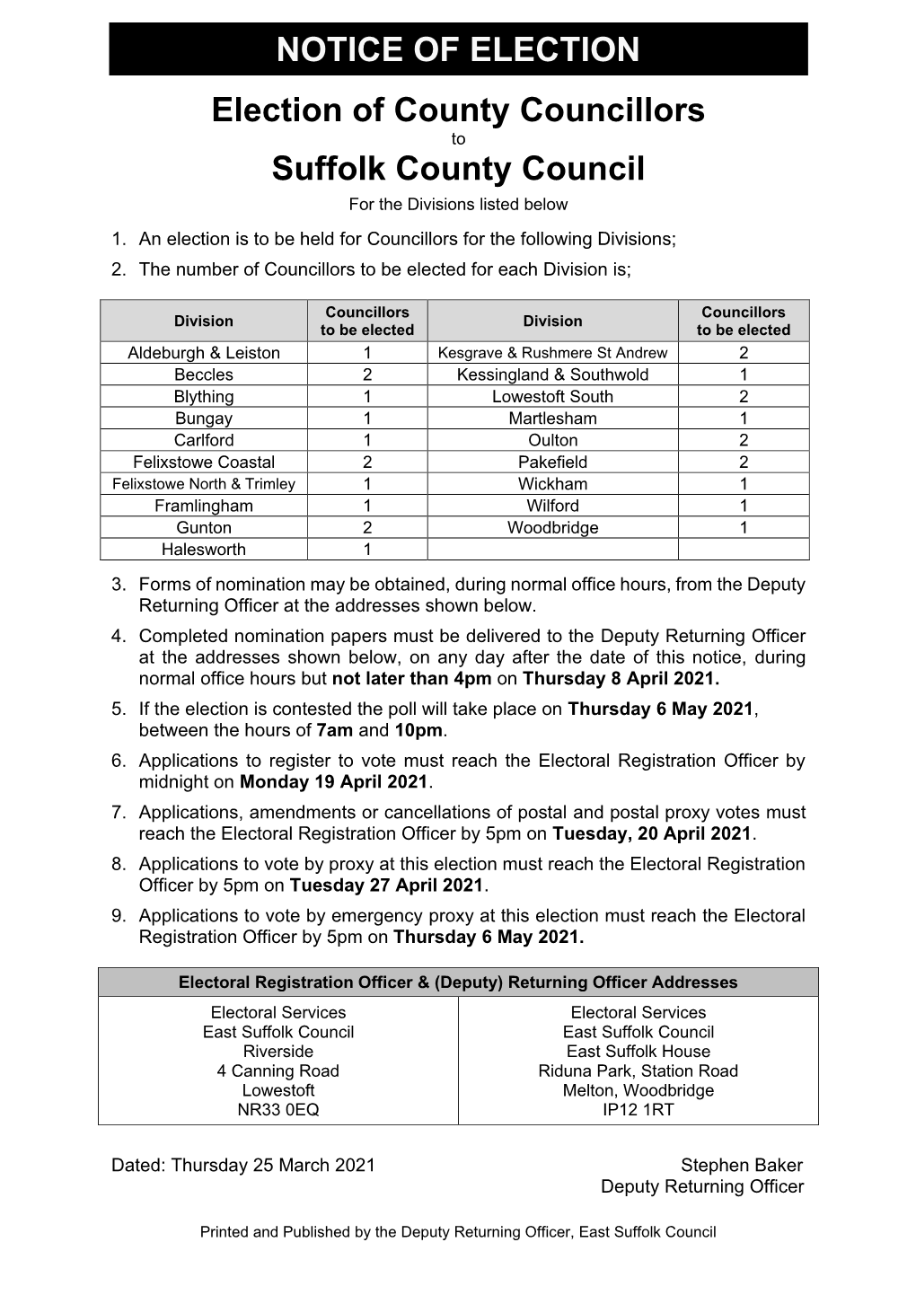 Notice of Election East Suffolk