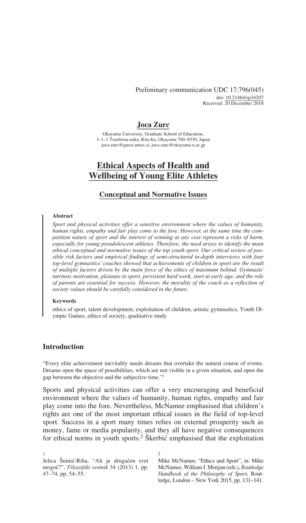 Ethical Aspects of Health and Wellbeing of Young Elite Athletes