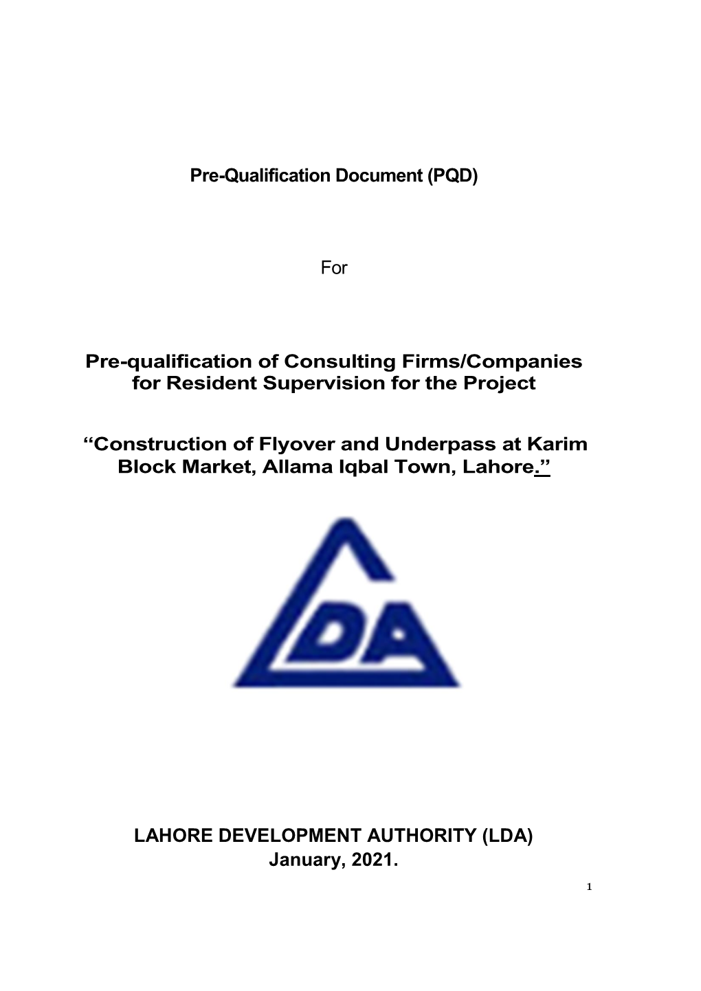 Pre-Qualification Document (PQD) for Pre-Qualification of Consulting