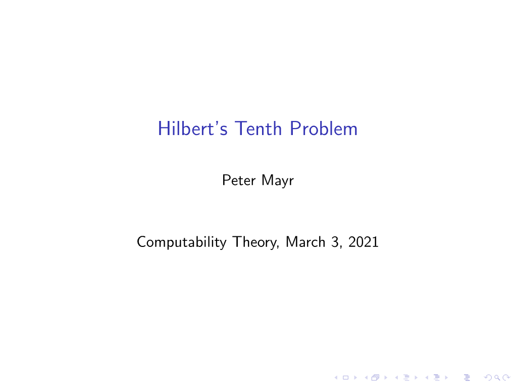 Hilbert's Tenth Problem