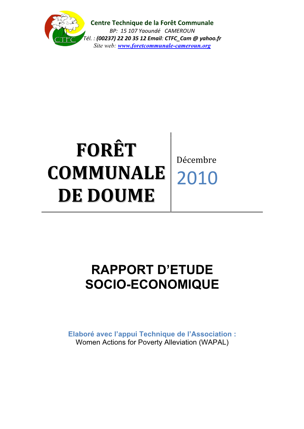 Forêt Communale De DOUME Etude Socio-Économique 2010