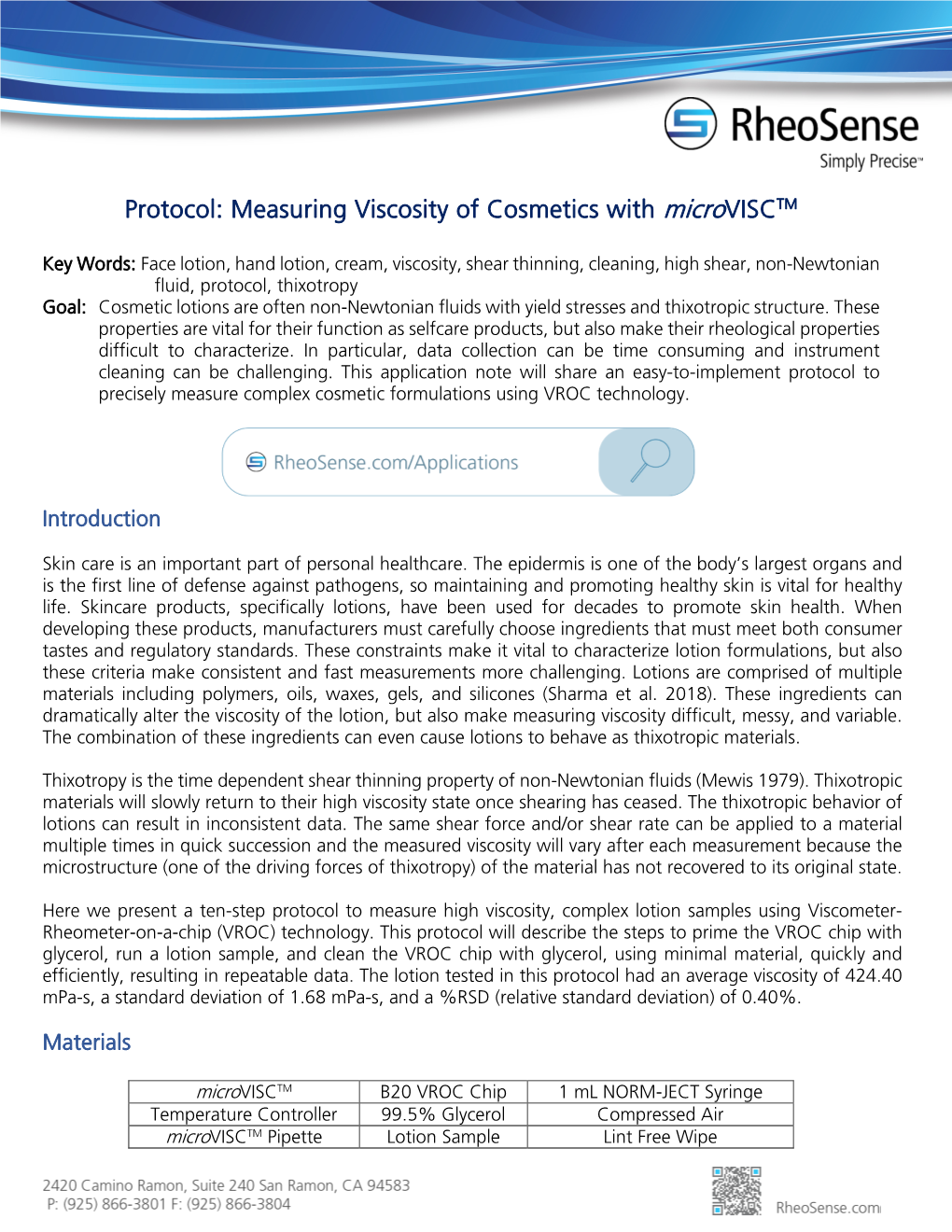 Protocol: Measuring Viscosity of Cosmetics with Microvisctm