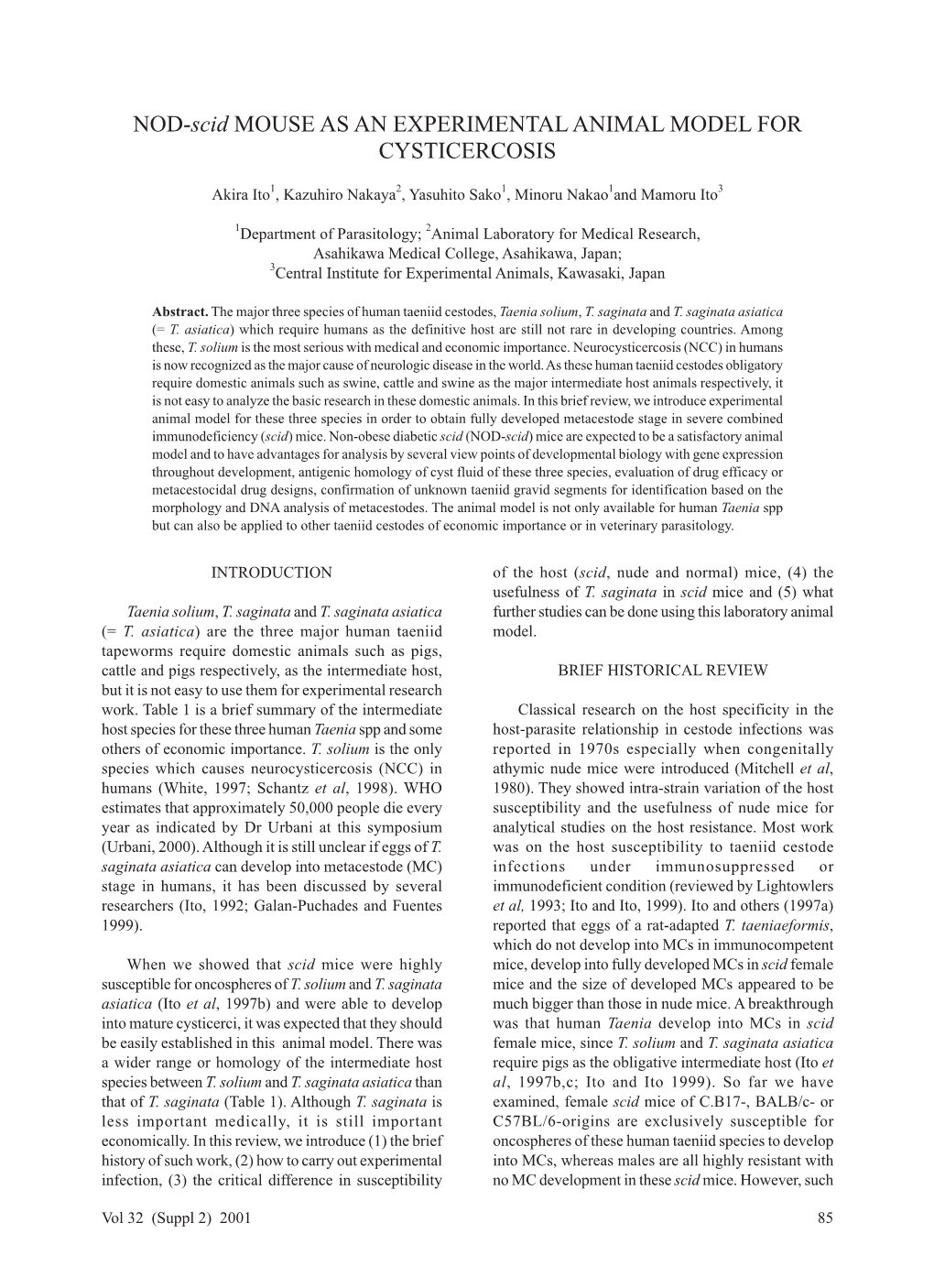 NOD-Scid MOUSE AS an EXPERIMENTAL ANIMAL MODEL for CYSTICERCOSIS