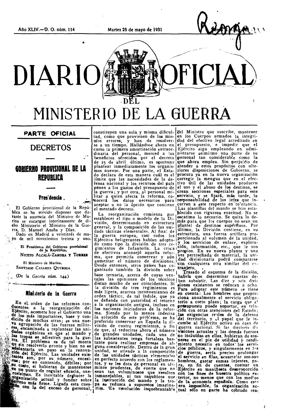 Diario ·D L Ministerio De La Guerra