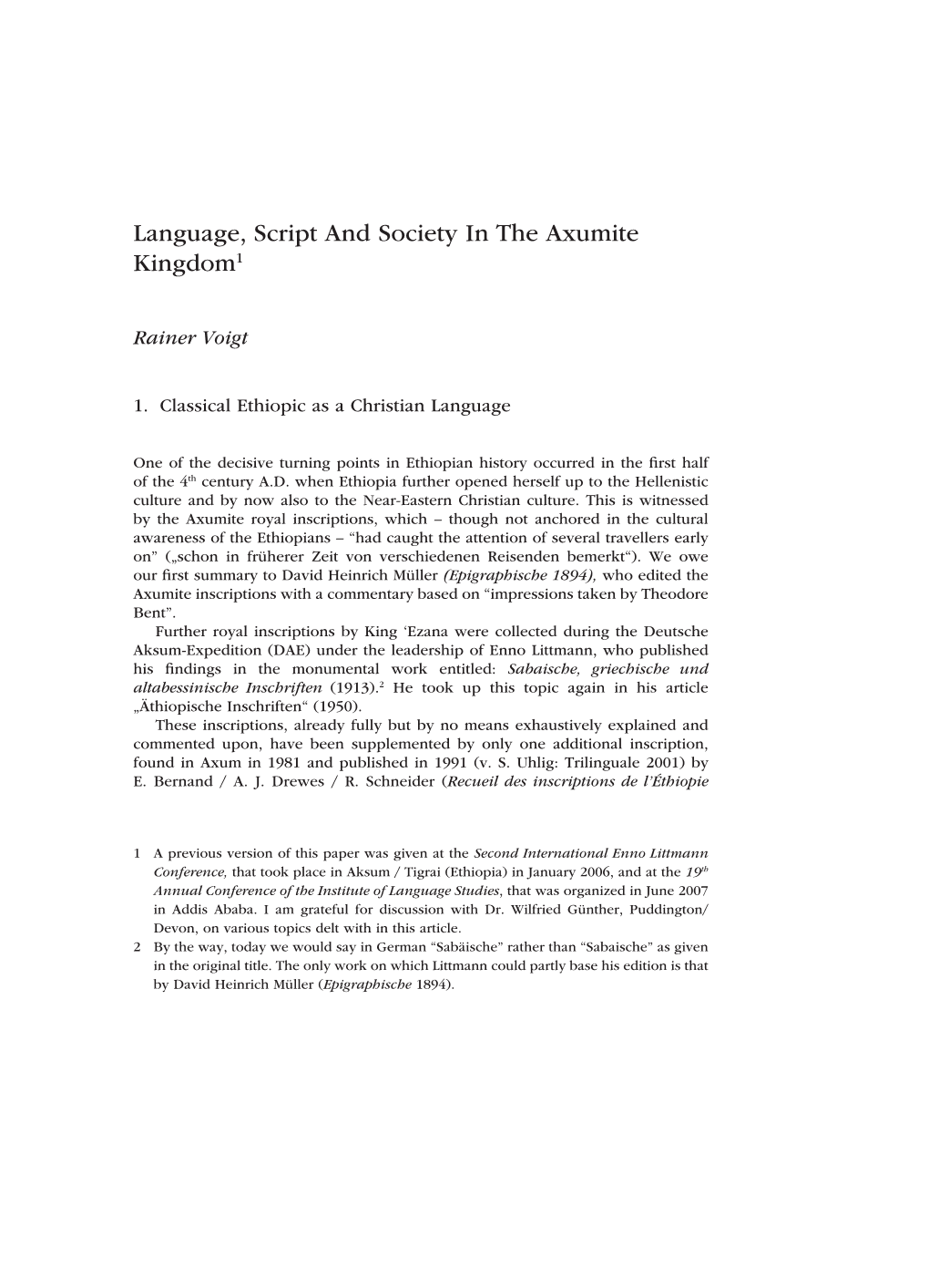 Language, Script and Society in the Axumite Kingdom1