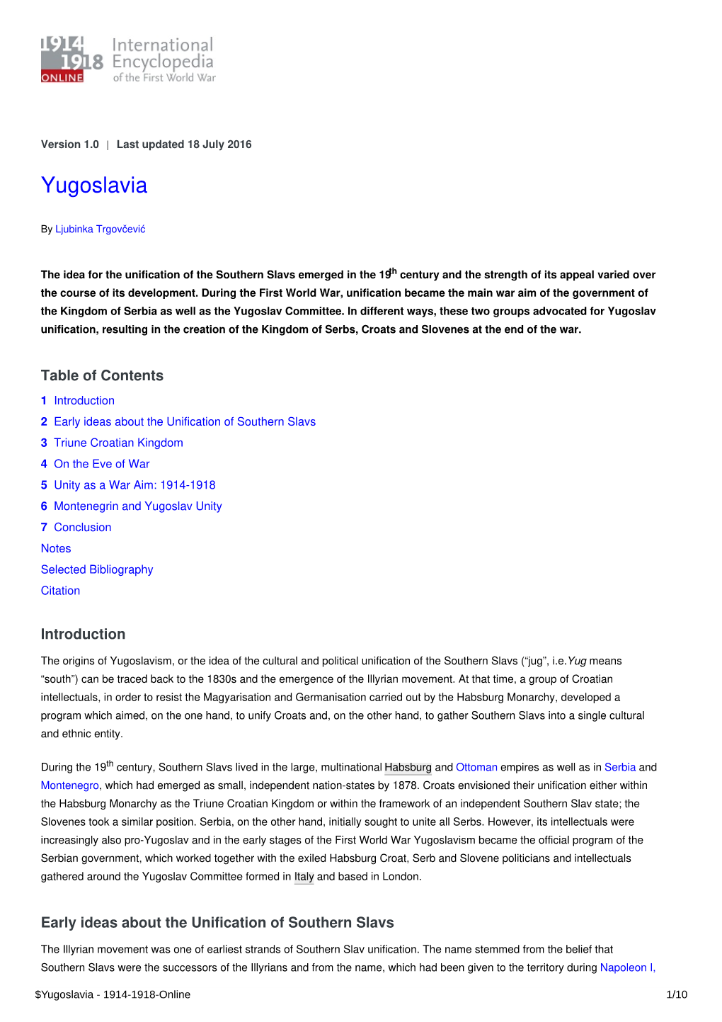 Yugoslavia | International Encyclopedia of the First World War