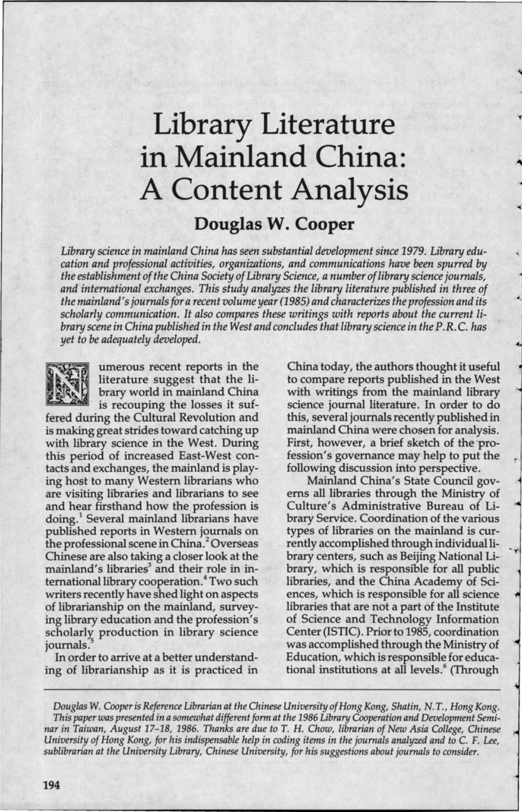 In Mainland China: a Content Analysis Douglas W