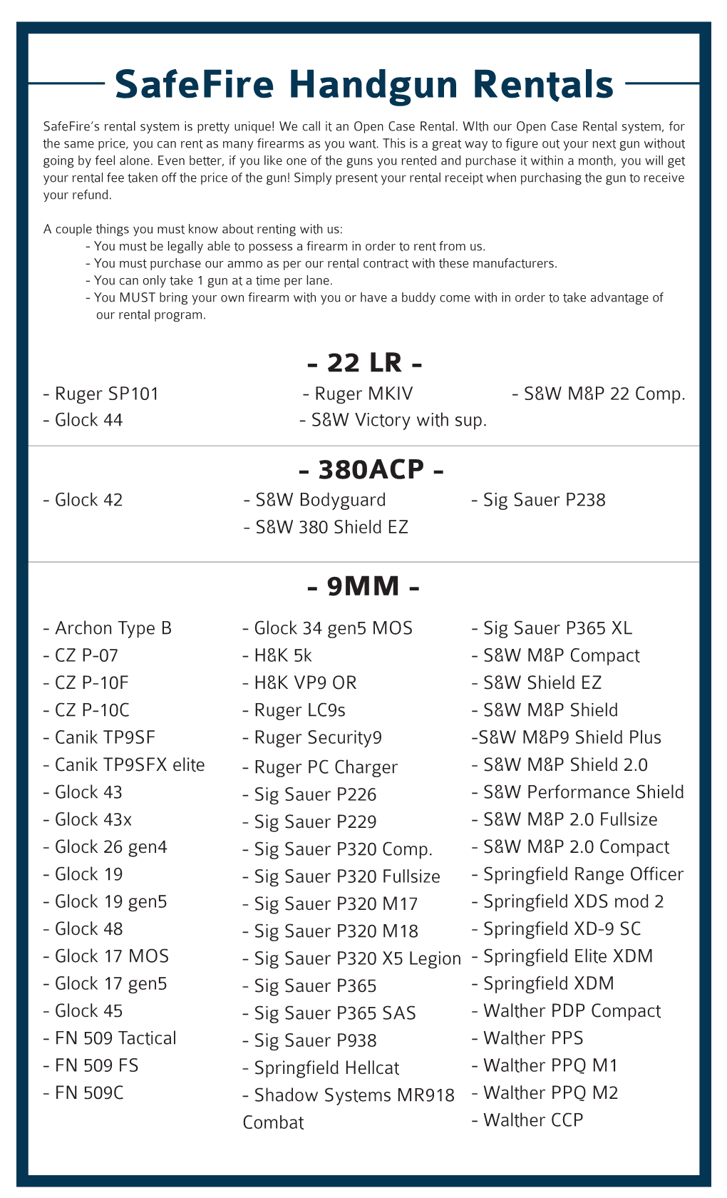 Safefire Handgun Rentals Safefire’S Rental System Is Pretty Unique! We Call It an Open Case Rental