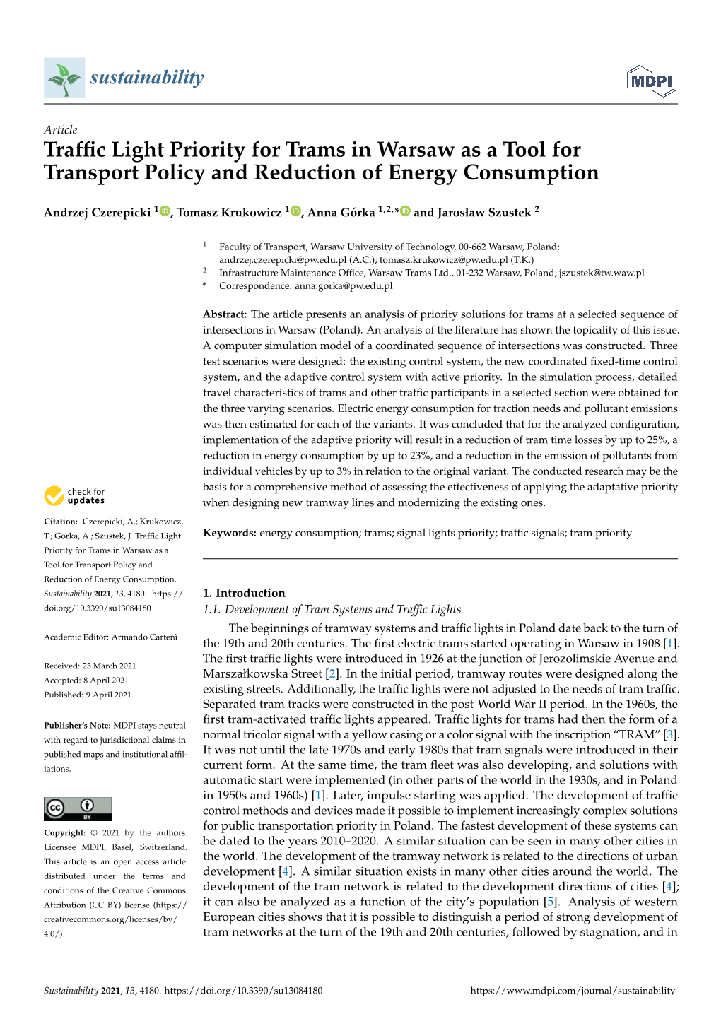 Traffic Light Priority for Trams in Warsaw As a Tool for Transport