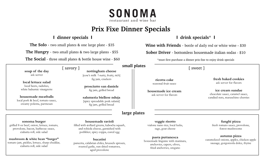 Prixe Fixe DINE-IN Menu 11.18.20