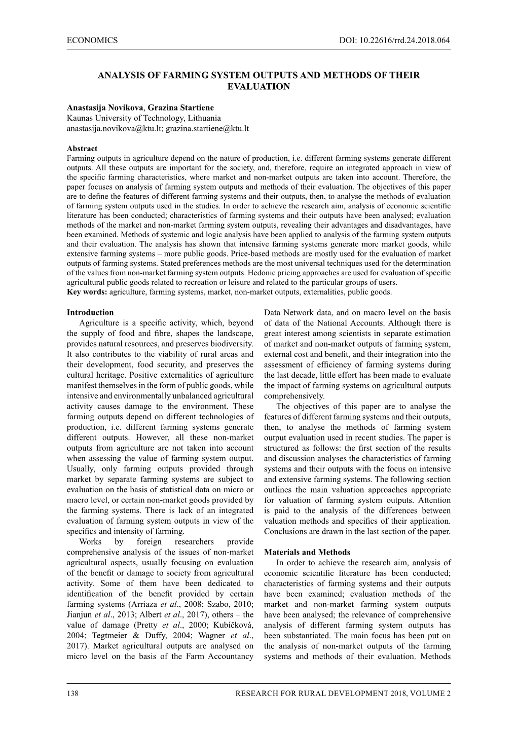 Analysis of Farming System Outputs and Methods of Their Evaluation