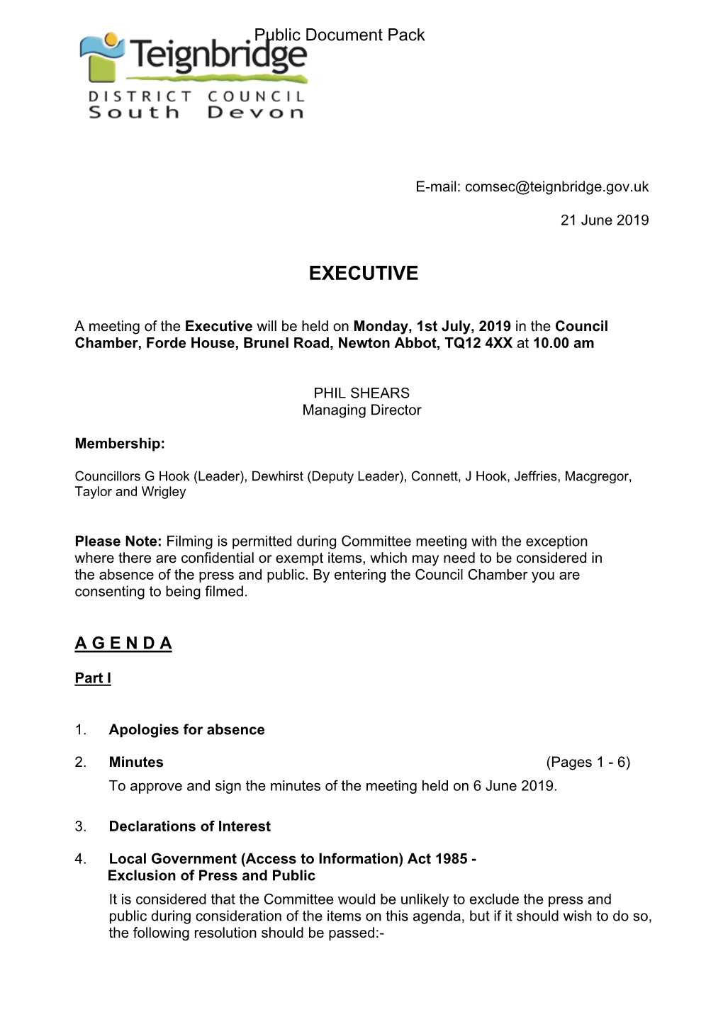 (Public Pack)Agenda Document for Executive, 01/07/2019 10:00