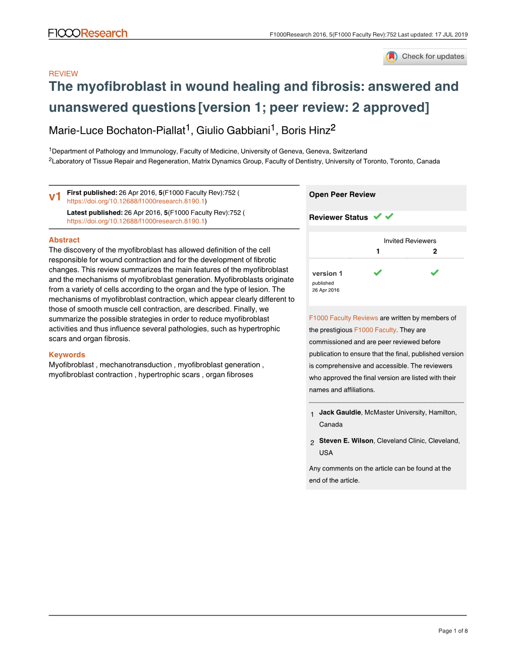 The Myofibroblast in Wound Healing and Fibrosis