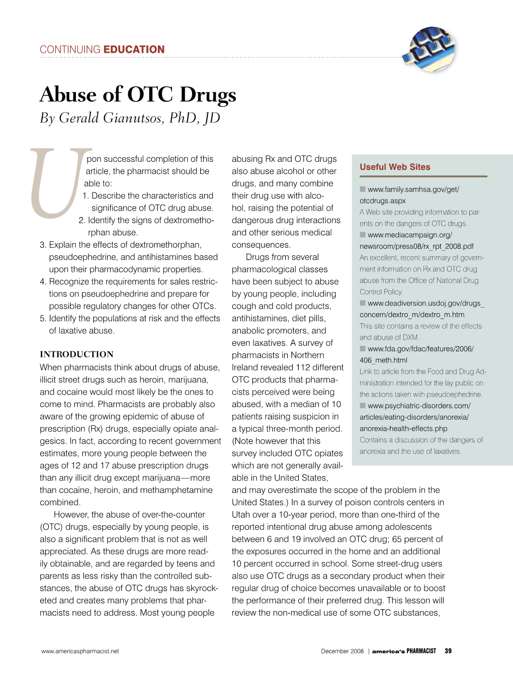 Abuse of OTC Drugs by Gerald Gianutsos, Phd, JD