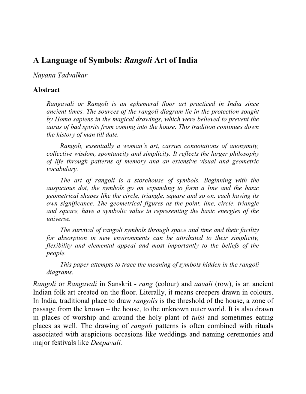 A Language of Symbols: Rangoli Art of India by Nayana Tadvalkar