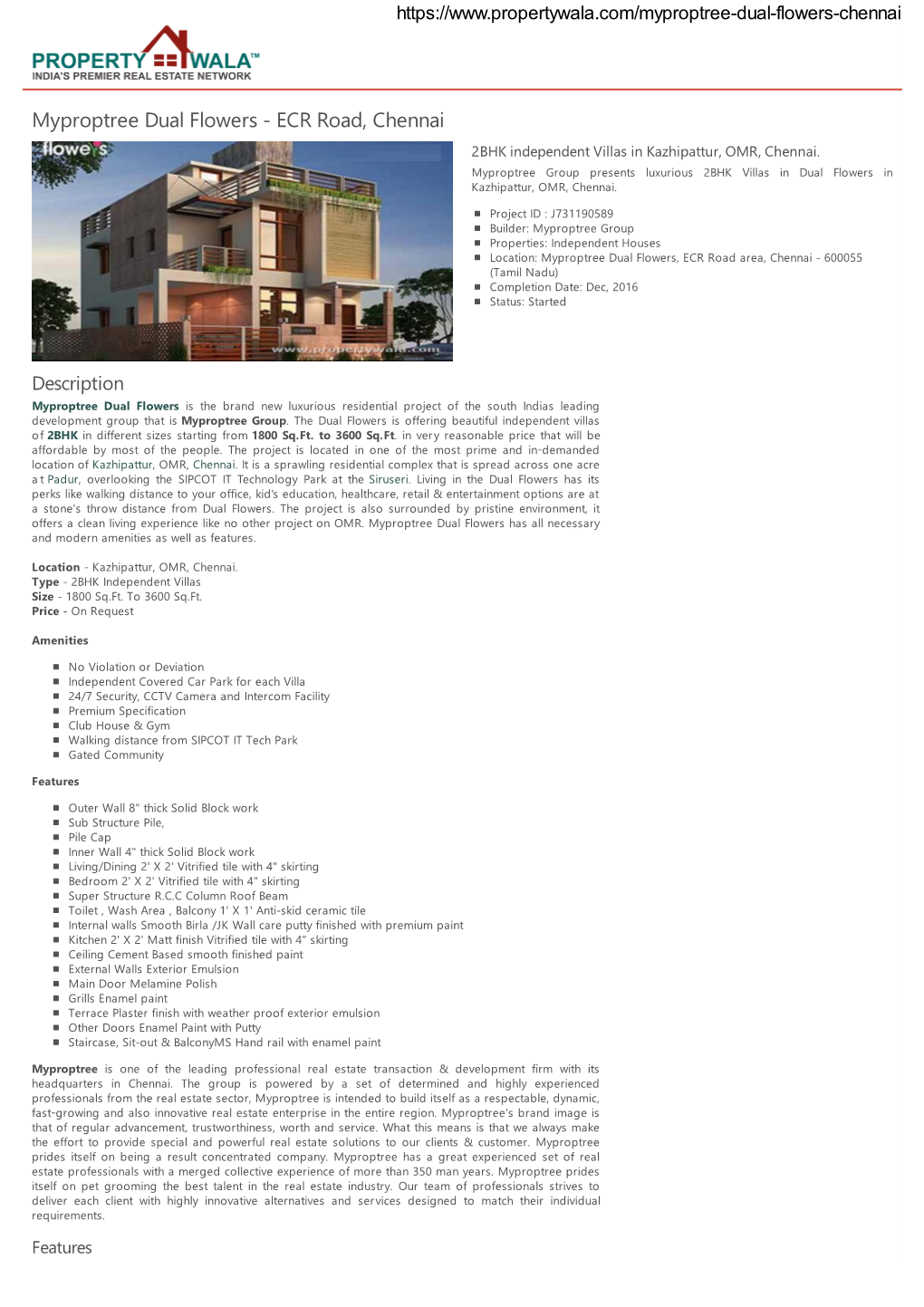 Myproptree Dual Flowers - ECR Road, Chennai 2BHK Independent Villas in Kazhipattur, OMR, Chennai