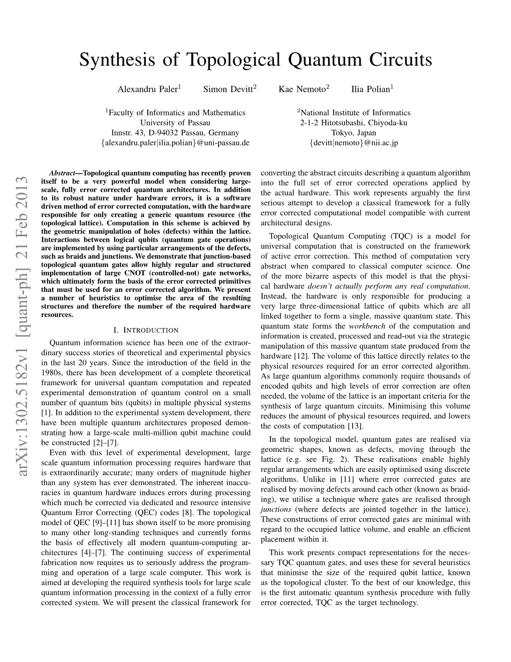 Synthesis of Topological Quantum Circuits